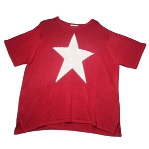The Quacker‎ Factory Women's Red White Star Knit Sweater Top 1X Short Sleeve